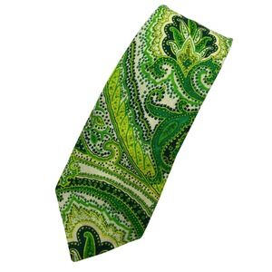 Egara Mens Paisley Vibrant Necktie Green Blue Yellow 100% Linen New‎ without Tag